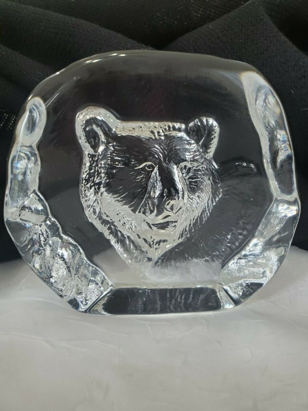 Cristal D’Arques Bear Crystal Paperweight 3.75" France laser cut glass vintage